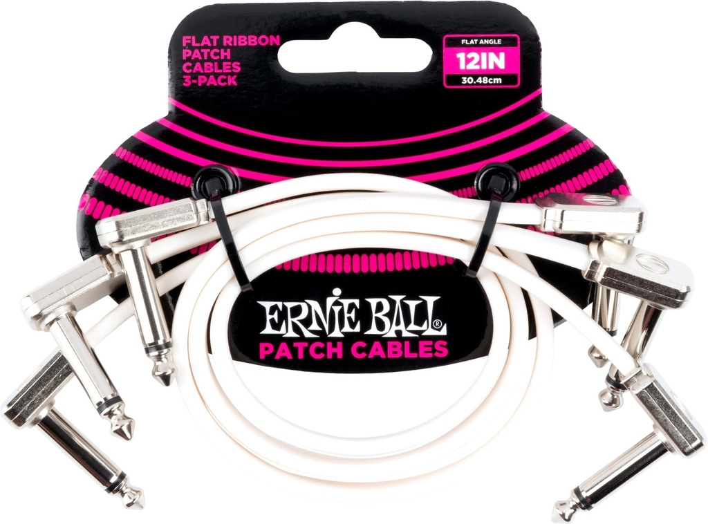 Ernie Ball Flat Ribbon Patch Cable 3-Pack  12in  White P06386