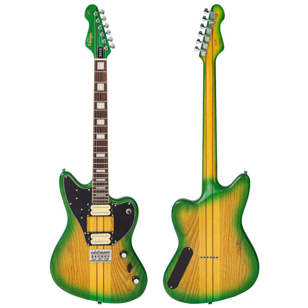 Vintage - REVO Series 'Integra' Guitar ~ Green/Yellow Burst