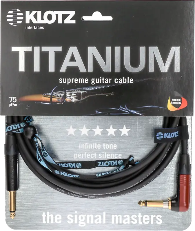 KLOTZ - TITANIUM supreme guitar cable- STRAIGHT/ANGLED (silent plug) - 4.5M