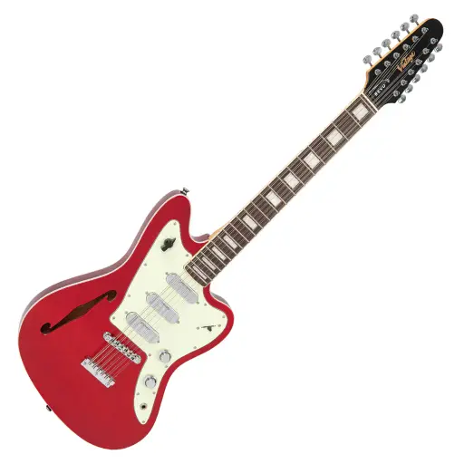 [VRST6512CAR] Vintage - REVO Series 'Surfmaster Thinline 12' Electric Guitar - Candy Apple Red