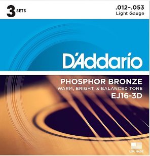 [EJ16] D'Addario EJ16 Phosphor Bronze Acoustic Guitar Strings (12-53, Light Gauge) in Aged Bronze
