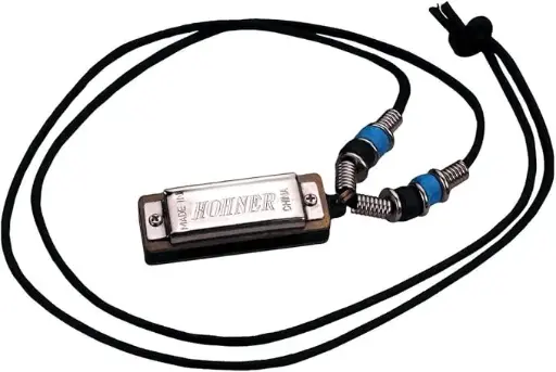 HOHNER Harmonica, Mini Harmonica, C, met halsketting, lichtblauw