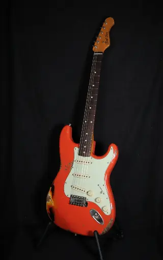 [62075] DEL-TONE -  60's S-Style -Fiesta Red Over Sunburst