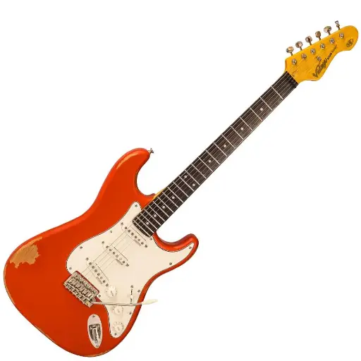 [V6MRFR] Vintage - V6 ICON Electric Guitar ~ Distressed Firenza Red