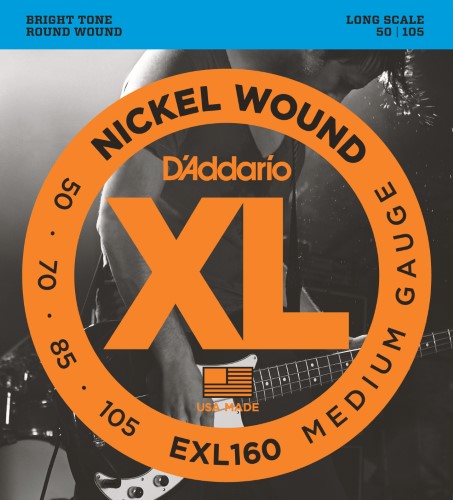 [EXL160] D'Addario - Medium Long Scale XL Nickel Bass Guitars 4-String Set with Hex Core